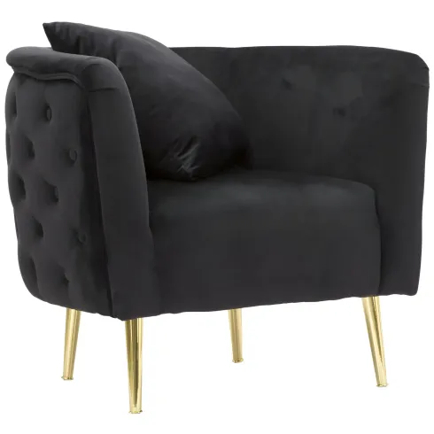 Poltrona Velluto Nero Struttura Metallo Dorato Salotto Camera da Letto