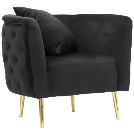 Poltrona Velluto Nero Struttura Metallo Dorato Salotto Camera da Letto