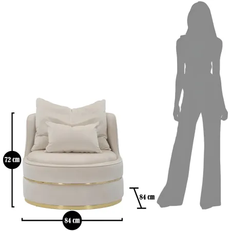 Poltrona Rotonda in Velluto Crema Finiture Oro Salotto Camera da Letto