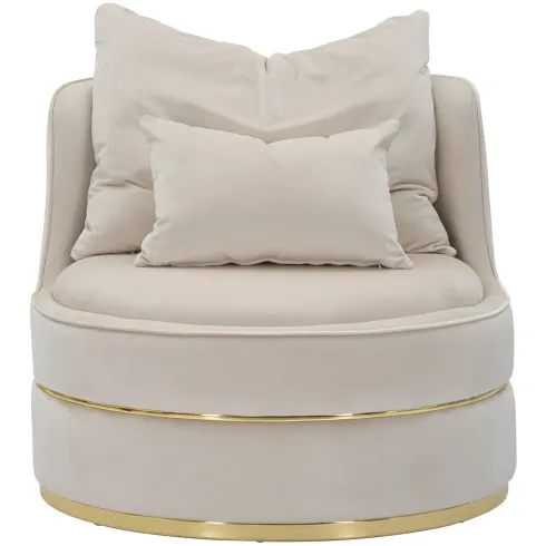Poltrona Rotonda in Velluto Crema Finiture Oro Salotto Camera da Letto