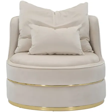 Poltrona Rotonda in Velluto Crema Finiture Oro Salotto Camera da Letto