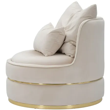 Poltrona Rotonda in Velluto Crema Finiture Oro Salotto Camera da Letto
