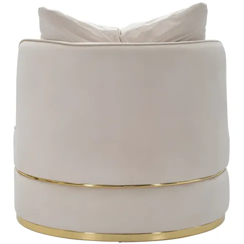 Poltrona Rotonda in Velluto Crema Finiture Oro Salotto Camera da Letto