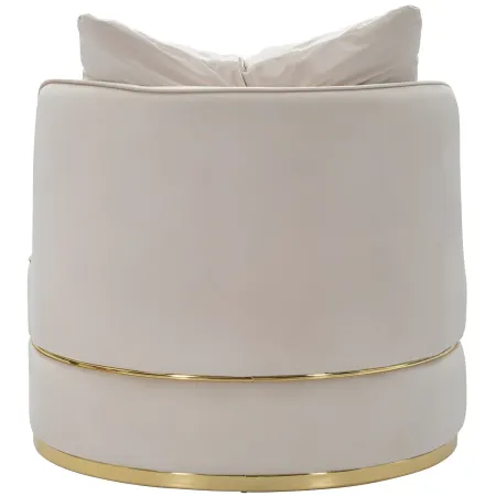 Poltrona Rotonda in Velluto Crema Finiture Oro Salotto Camera da Letto