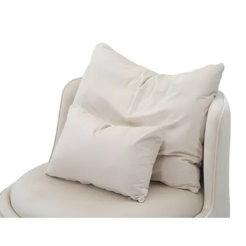 Poltrona Rotonda in Velluto Crema Finiture Oro Salotto Camera da Letto