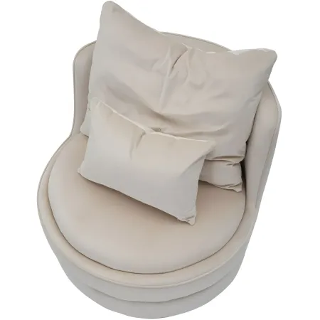 Poltrona Rotonda in Velluto Crema Finiture Oro Salotto Camera da Letto