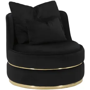 Poltrona Rotonda in Velluto Nero Finiture Oro Salotto Camera da Letto