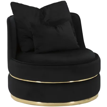 Poltrona Rotonda in Velluto Nero Finiture Oro Salotto Camera da Letto