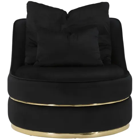 Poltrona Rotonda in Velluto Nero Finiture Oro Salotto Camera da Letto