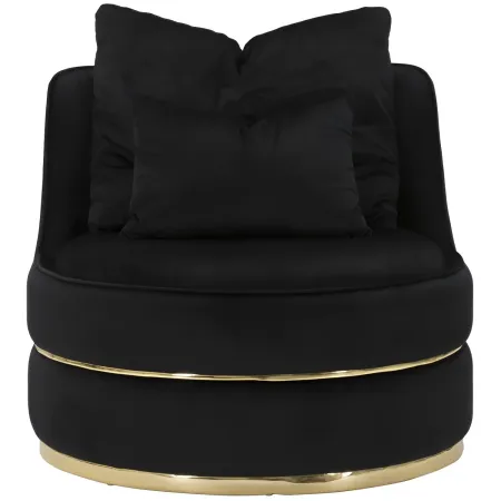 Poltrona Rotonda in Velluto Nero Finiture Oro Salotto Camera da Letto
