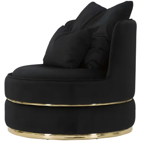 Poltrona Rotonda in Velluto Nero Finiture Oro Salotto Camera da Letto
