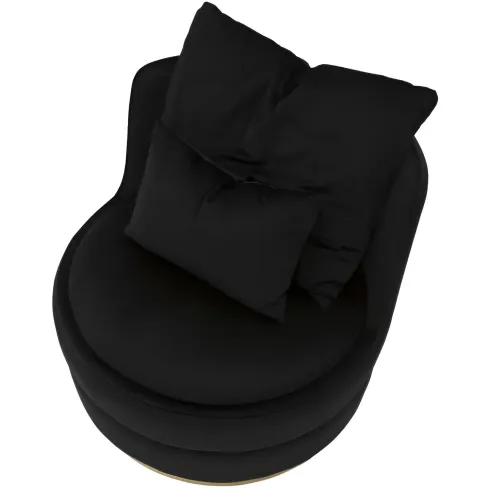 Poltrona Rotonda in Velluto Nero Finiture Oro Salotto Camera da Letto