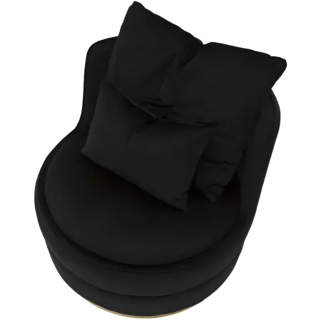 Poltrona Rotonda in Velluto Nero Finiture Oro Salotto Camera da Letto
