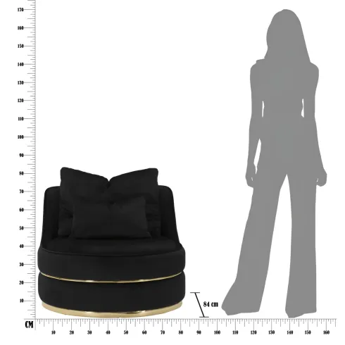Poltrona Rotonda in Velluto Nero Finiture Oro Salotto Camera da Letto