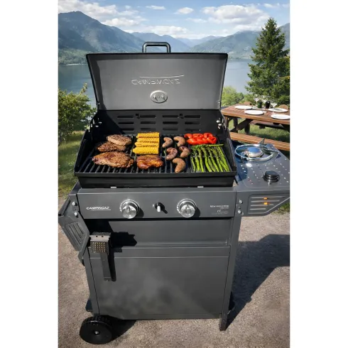Barbecue a Gas con doppia Griglia di cottura e Forno Laterale