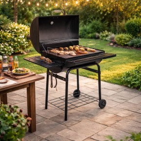Barbecue a Carbonella Carbone con Affumicatore Coperchio BBQ Griglia Ghisa 2