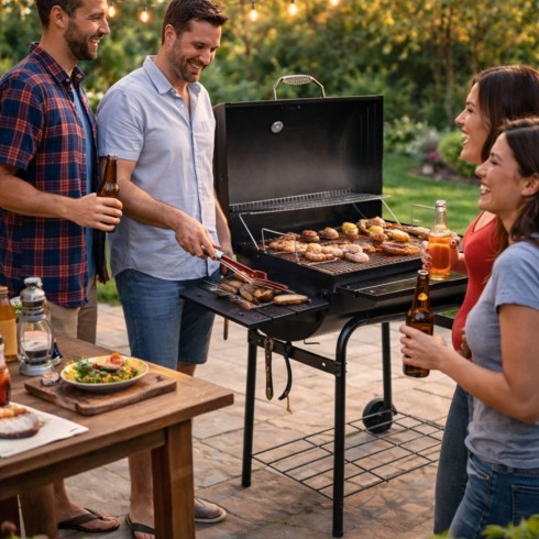 Barbecue a Carbonella Carbone con Affumicatore Coperchio BBQ Griglia Ghisa | Bricoshop24