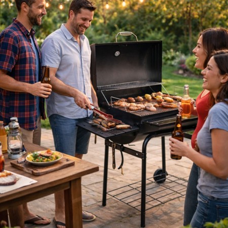 Barbecue a Carbonella Carbone con Affumicatore Coperchio BBQ Griglia Ghisa | Bricoshop24