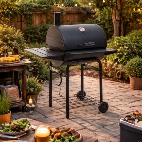 BBQ Barbecue a Carbonella con Affumicatore Coperchio Griglia Barile a Carbone 2