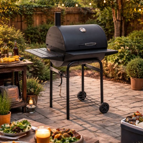 BBQ Barbecue a Carbonella con Affumicatore Coperchio Griglia Barile a Carbone | Bricoshop24