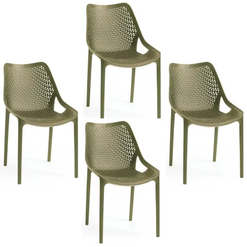 Set 4 Poltrone da Giardino in Polipropilene Verde Oliva Interno Esterno