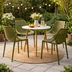 Set 4 Poltrone da Giardino in Polipropilene Verde Oliva Interno Esterno 2