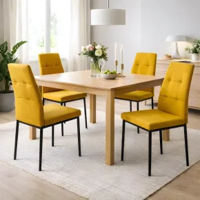 Set 4 Sedie da Pranzo in Tessuto Senape Gambe in Metallo 2