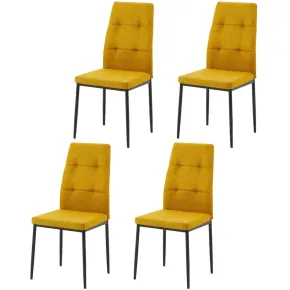Set 4 Sedie da Pranzo in Tessuto Senape Gambe in Metallo