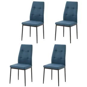 Set 4 Sedie da Pranzo in Tessuto Blu Gambe in Metallo