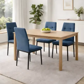 Set 4 Sedie da Pranzo in Tessuto Blu Gambe in Metallo 2