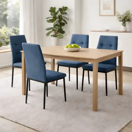 Set 4 Sedie da Pranzo in Tessuto Blu Gambe in Metallo