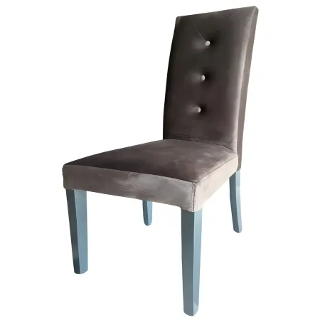 Set 2 Sedie Imbottite Velluto Grigio 3 Bottoni da Interno 47x46x101 cm