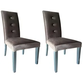 Set 2 Sedie Imbottite Velluto Grigio 3 Bottoni da Interno 47x46x101 cm