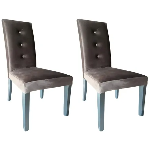 Set 2 Sedie Imbottite Velluto Grigio 3 Bottoni da Interno 47x46x101 cm