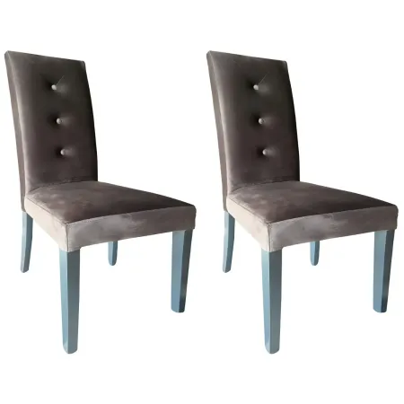 Set 2 Sedie Imbottite Velluto Grigio 3 Bottoni da Interno 47x46x101 cm