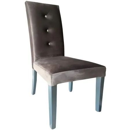 Set 2 Sedie Imbottite Velluto Grigio 3 Bottoni da Interno 47x46x101 cm