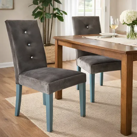 Set 2 Sedie Imbottite Velluto Grigio 3 Bottoni da Interno 47x46x101 cm