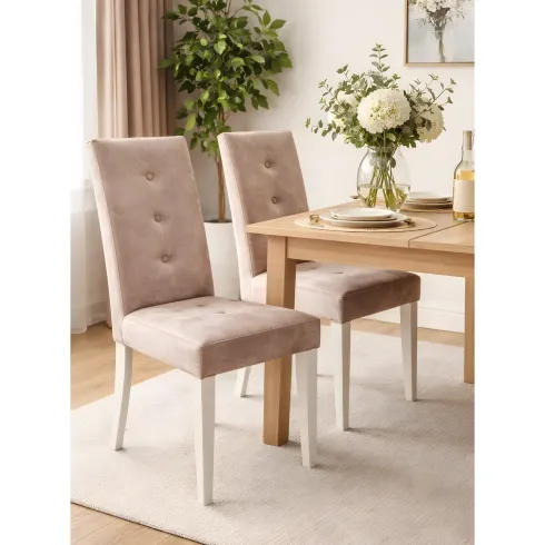 Set 2 Sedie Imbottite Velluto Tortora 3 Bottoni da Interno 47x46x101 cm
