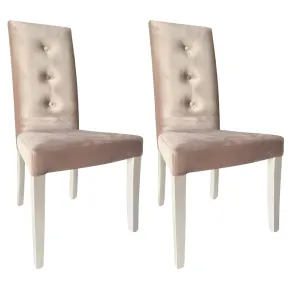Set 2 Sedie Imbottite Velluto Tortora 3 Bottoni da Interno 47x46x101 cm