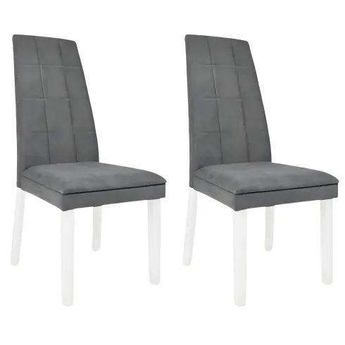Set 2 Sedie Seduta in Tessuto Grigio Gambe Legno Bianco 46x59,5x101 cm