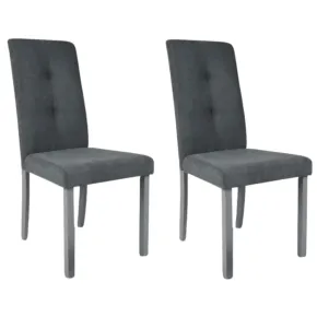 Set 2 Sedie Imbottite in Legno Grigio con Seduta in Tessuto Grigio