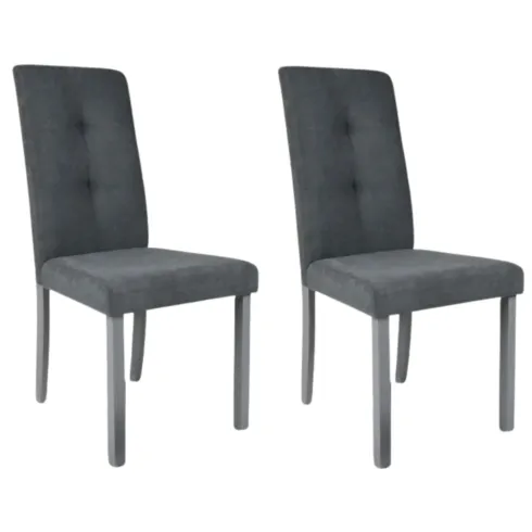 Set 2 Sedie Imbottite in Legno Grigio con Seduta in Tessuto Grigio