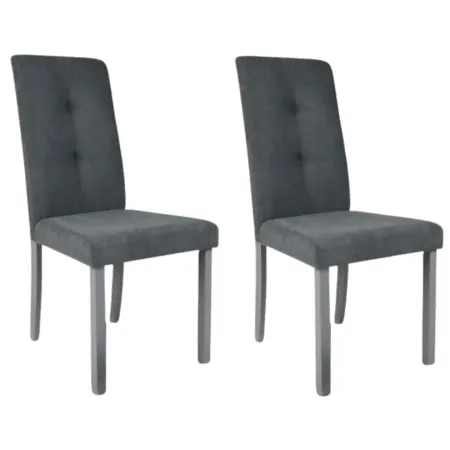Set 2 Sedie Imbottite in Legno Grigio con Seduta in Tessuto Grigio