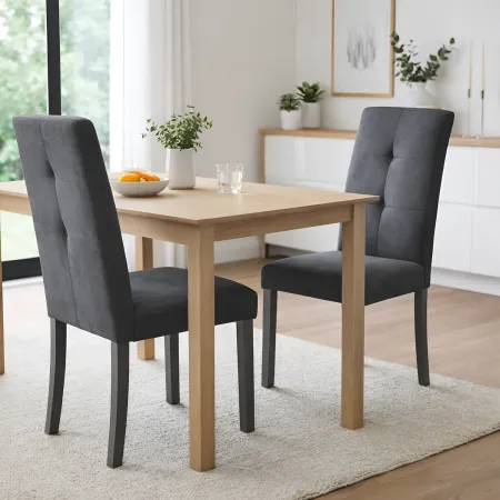 Set 2 Sedie Imbottite in Legno Grigio con Seduta in Tessuto Grigio