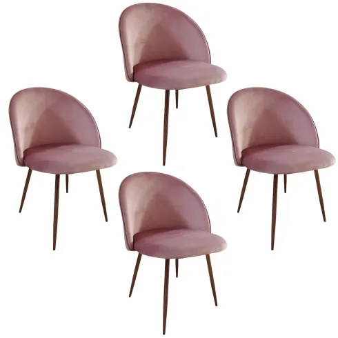 Set 4 Sedie in Velluto Rosa 47x57x78 cm Gambe in Metallo Oro
