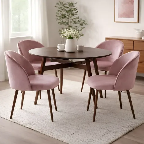 Set 4 Sedie in Velluto Rosa 47x57x78 cm Gambe in Metallo Oro
