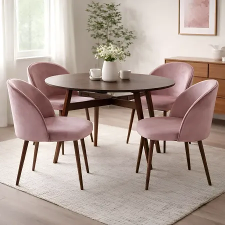 Set 4 Sedie in Velluto Rosa 47x57x78 cm Gambe in Metallo Oro