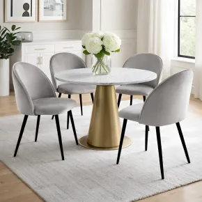 Set 4 Sedie in Velluto Grigio 47x57x78 cm Gambe in Metallo Nero 2