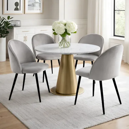 Set 4 Sedie in Velluto Grigio 47x57x78 cm Gambe in Metallo Nero