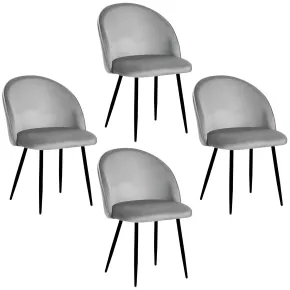 Set 4 Sedie in Velluto Grigio 47x57x78 cm Gambe in Metallo Nero